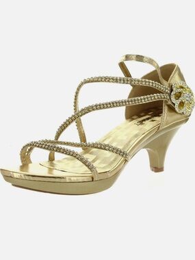 Delicacy Gold Rhinestone Strappy Mid-Heel Sandal